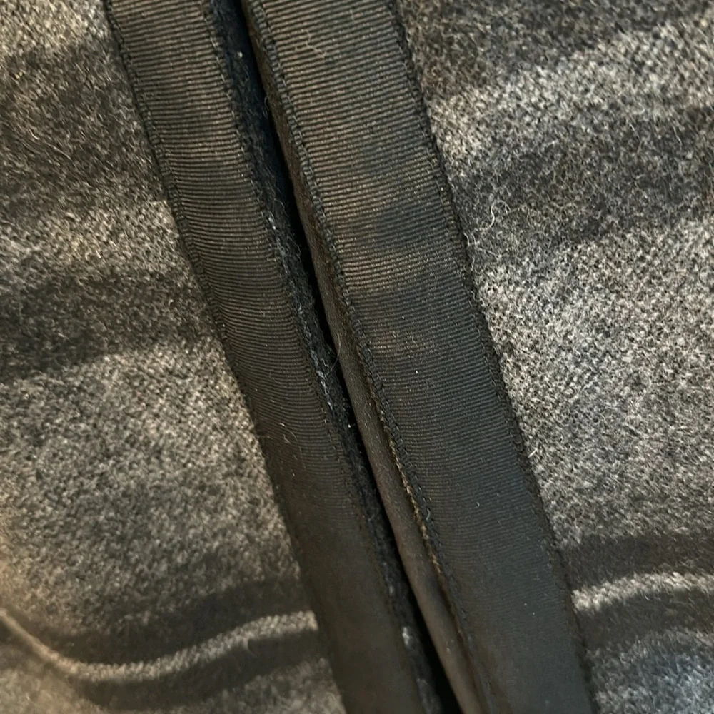 WHBM black and gray striped ruffle lapel see XS knee length coat